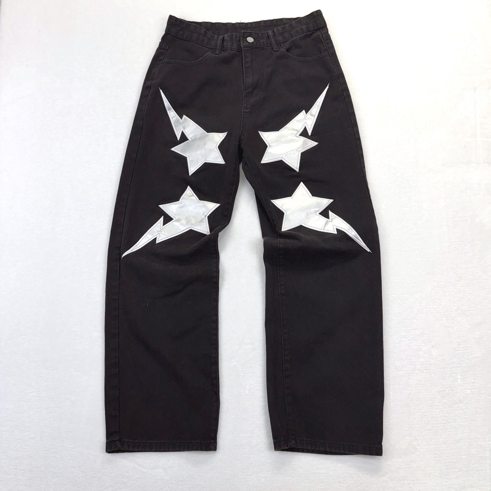 Y2K Made Extreme Jeans Womens 30 Black Silver Star Lightning Streetwear Y2K Punk